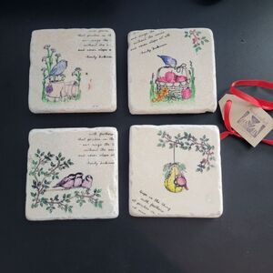 Stone Tile Bird Coasters • Set Of 4 • 4"×4" Square • New Cottagecore Grandma